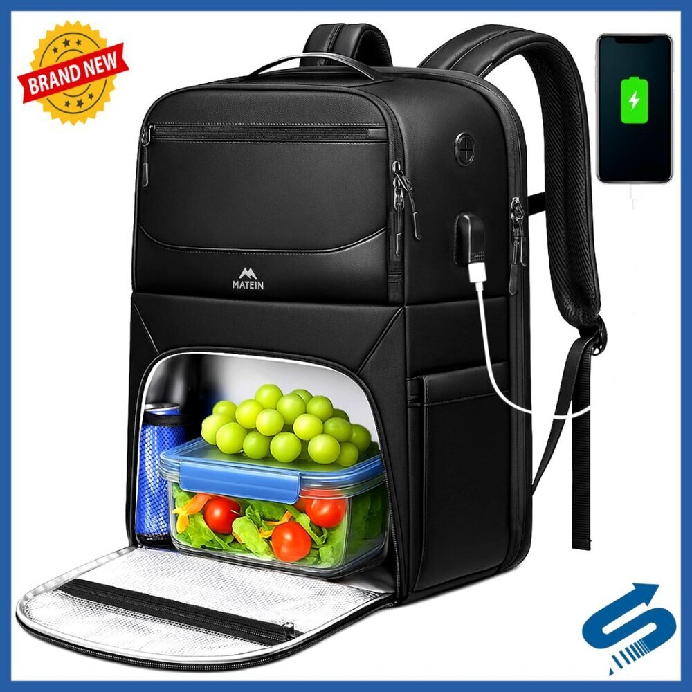Waterproof Work Backpack with Lunch Compartment, USB Port, 17 Inch Laptop